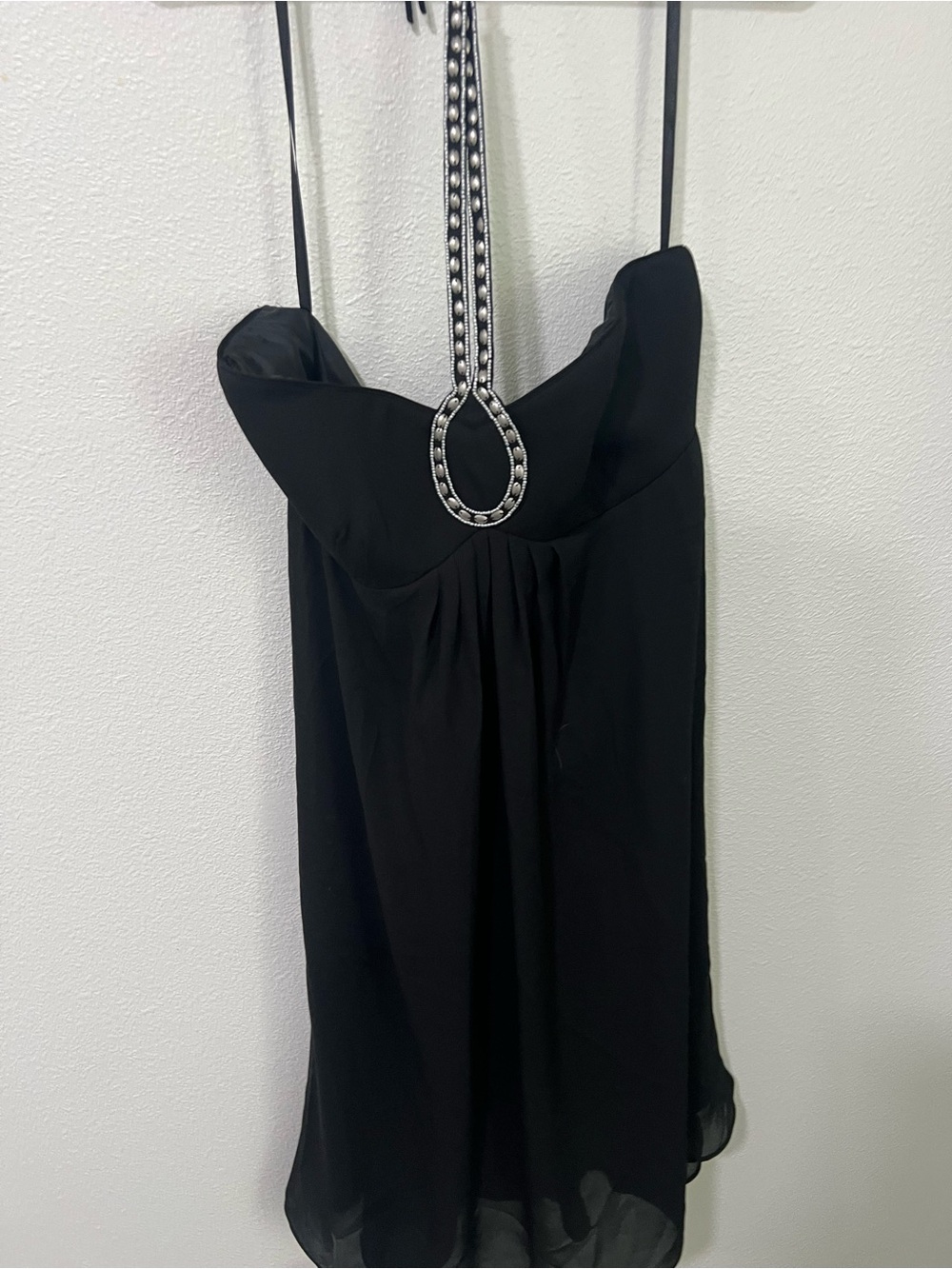 metrostyle Black Chiffon Halter Top with Crystal Neckline